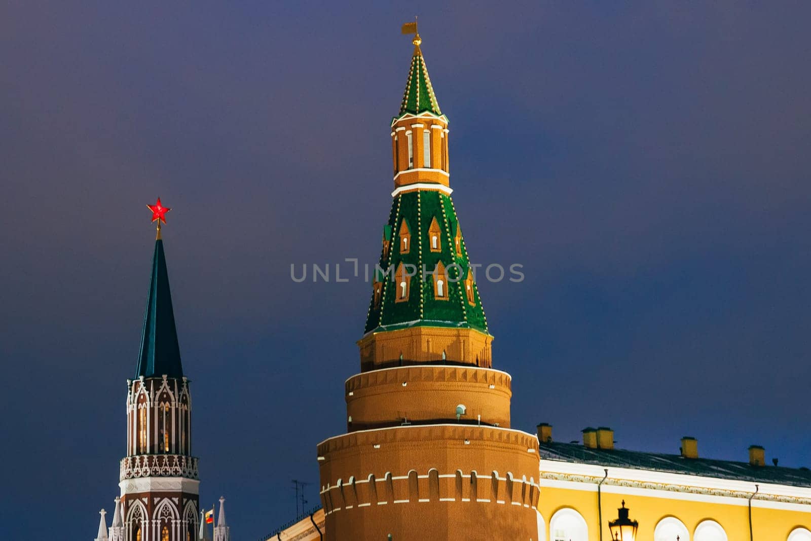 Tower on red Square in Moscow, Russia in the winter evening