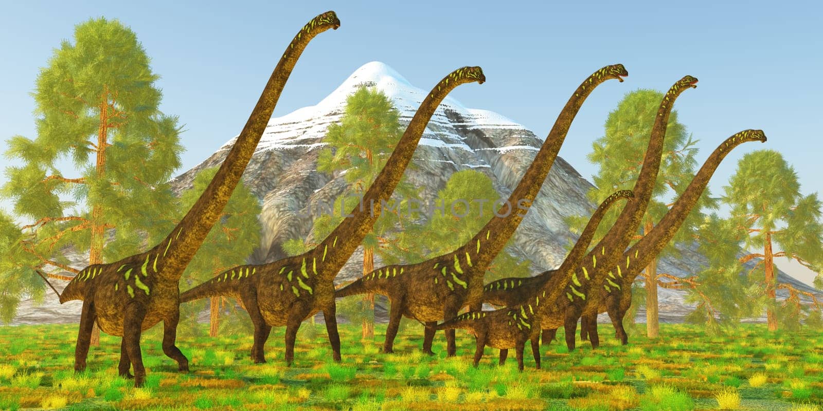 Mamenchisaurus Sauropod Dinosaur Herd by Catmando
