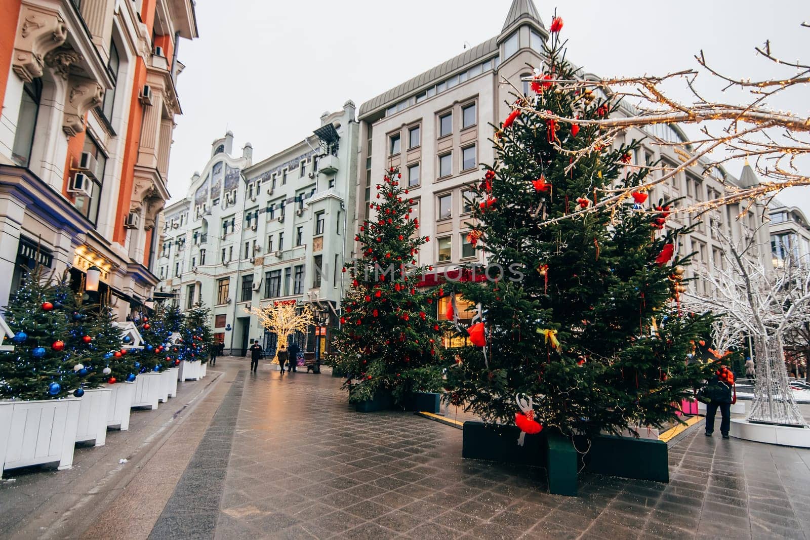 MOSCOW, RUSSIA - DECEMBER 23, 2016: New Year in Moscow, Arbat is decorated with Christmas trees and glowing lights