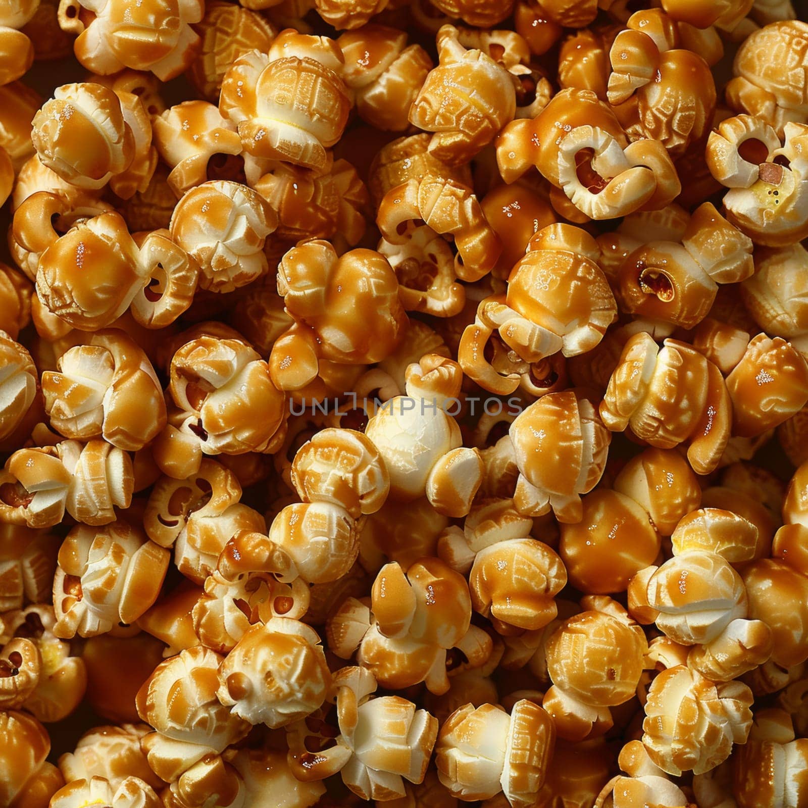 Close up of Cinema Food popcorn in a full screen tile image ,top view.