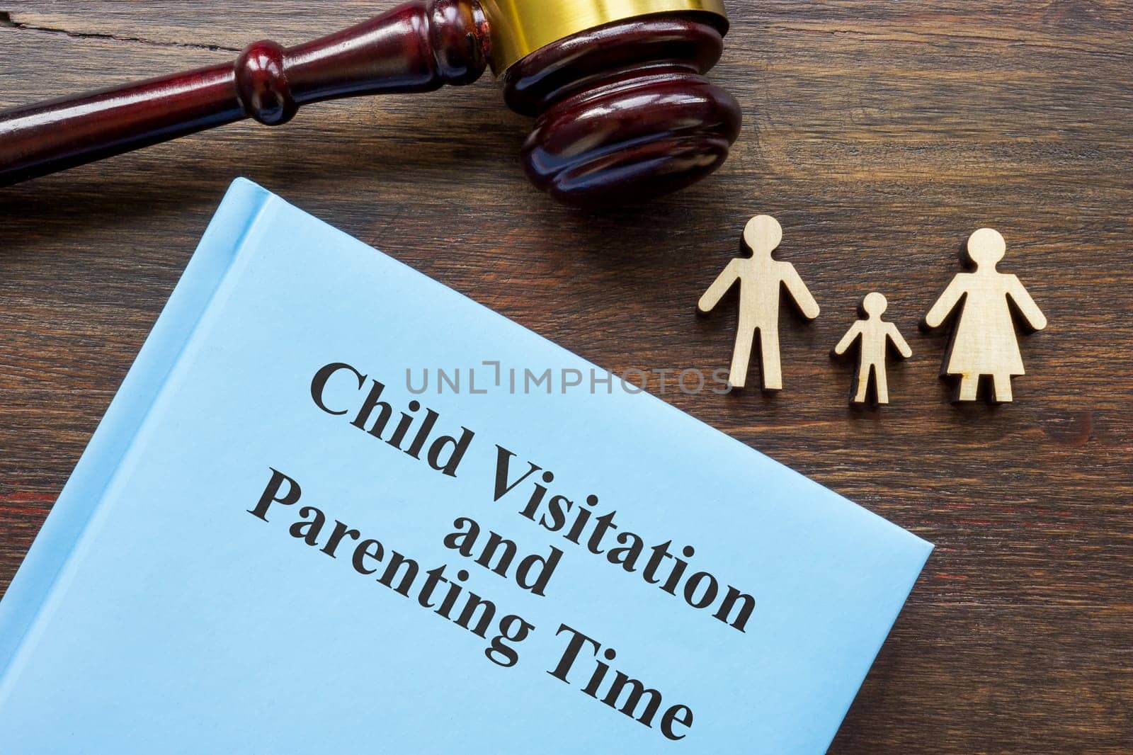 Book child visitation and parenting time and a gavel.