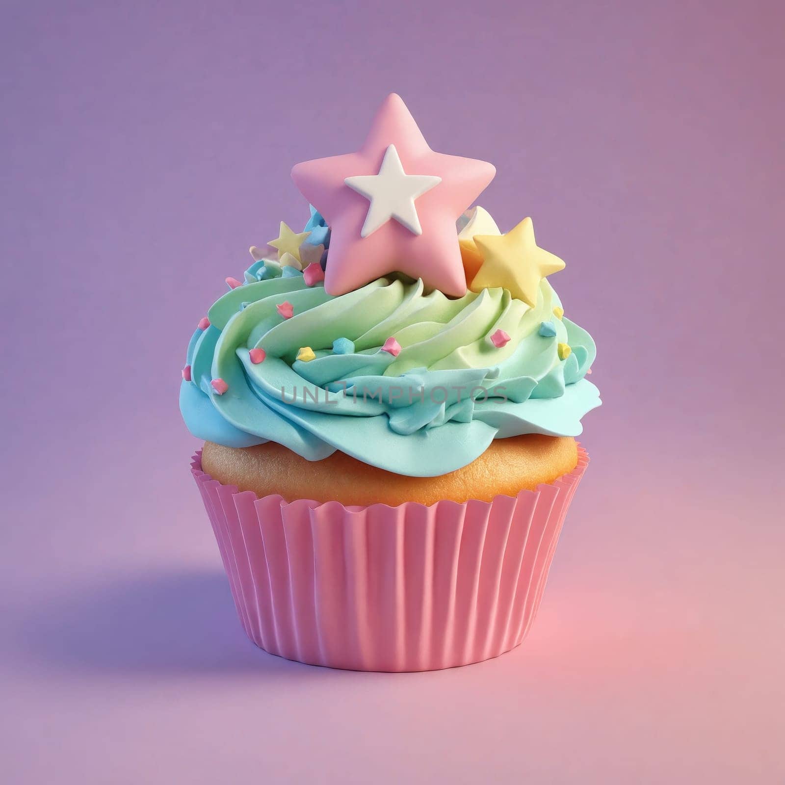 A pink cupcake with a star decoration made with baking supplies by Andre1ns