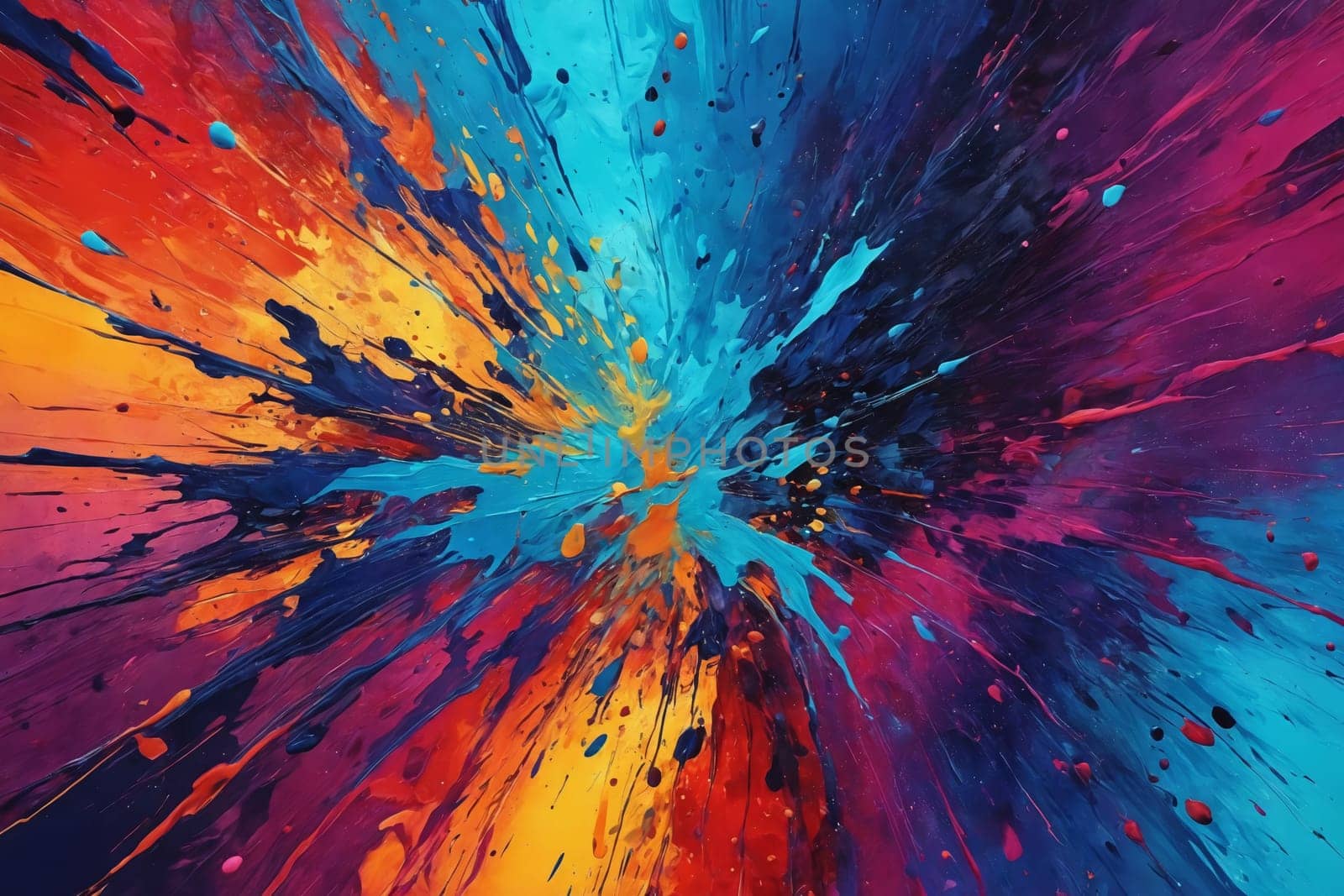 Delve into the detailed texture of this splatter painting image, where chaos meets beauty. Ideal for artist portfolios, home decor advertisements, or stimulating a lively discussion on abstract art.
