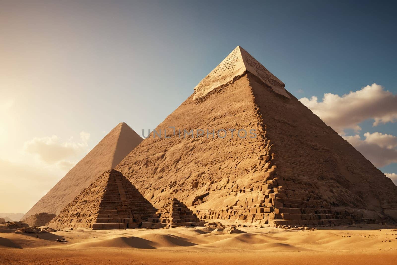 The Pyramid of Khafre, the proud second-tallest structure of Giza, bares its ancient core to the world.