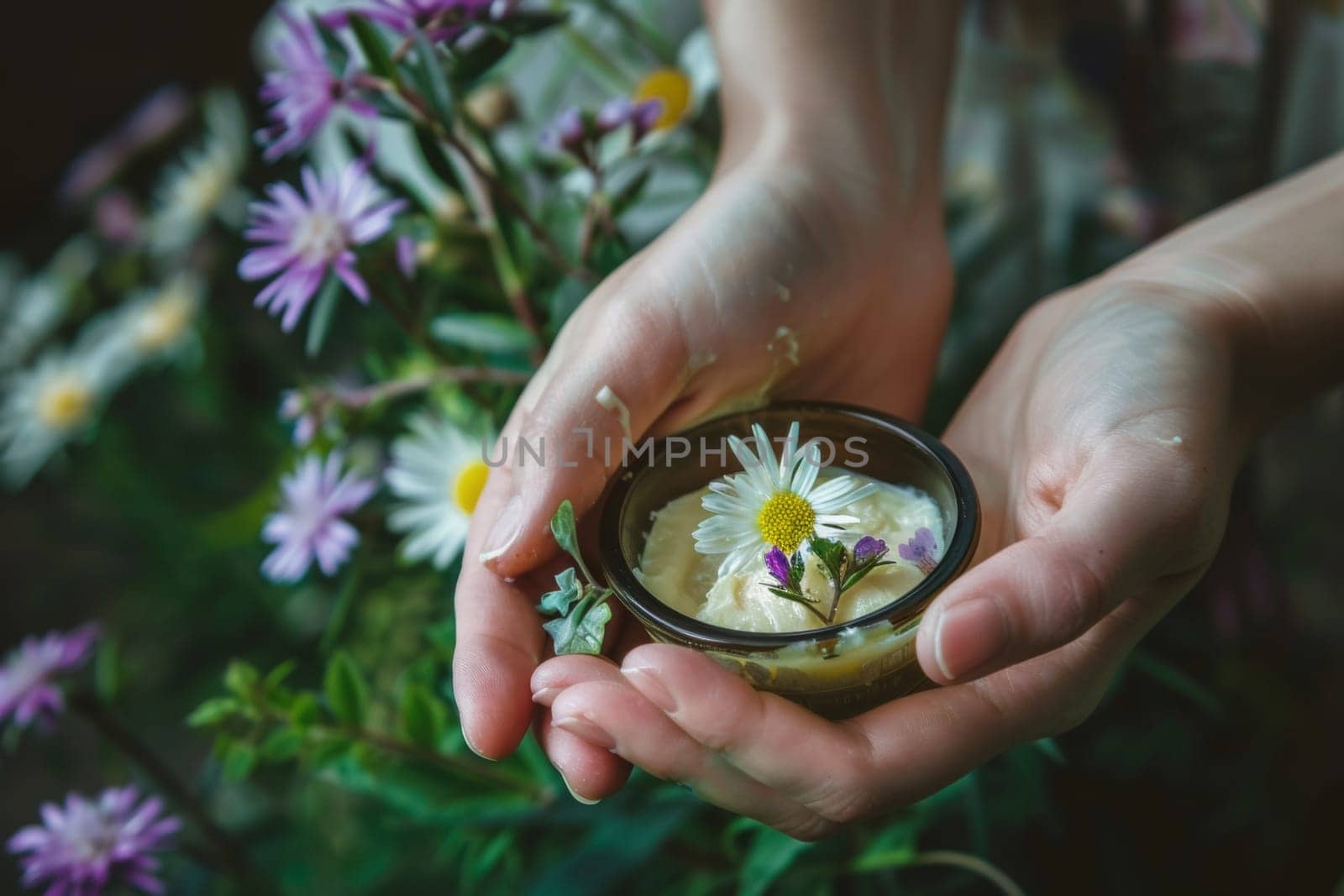 An intimate view of weathered hands applying a natural cream, conveying self-care and the nourishing properties of herbal products