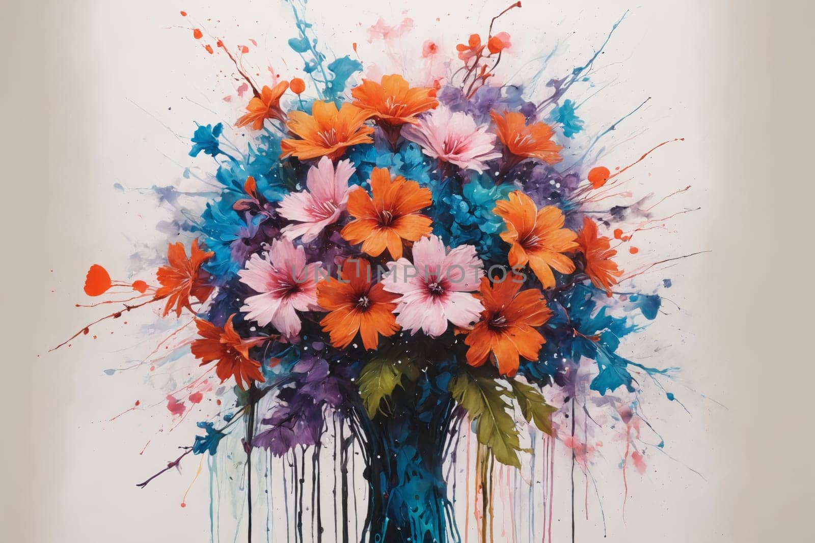 Celebrate the allure of flowers with an abstract rendering, featuring blooms in every hue of the rainbow. Ideal for those seeking a vibrant, refreshing departure from typical floral presentations.