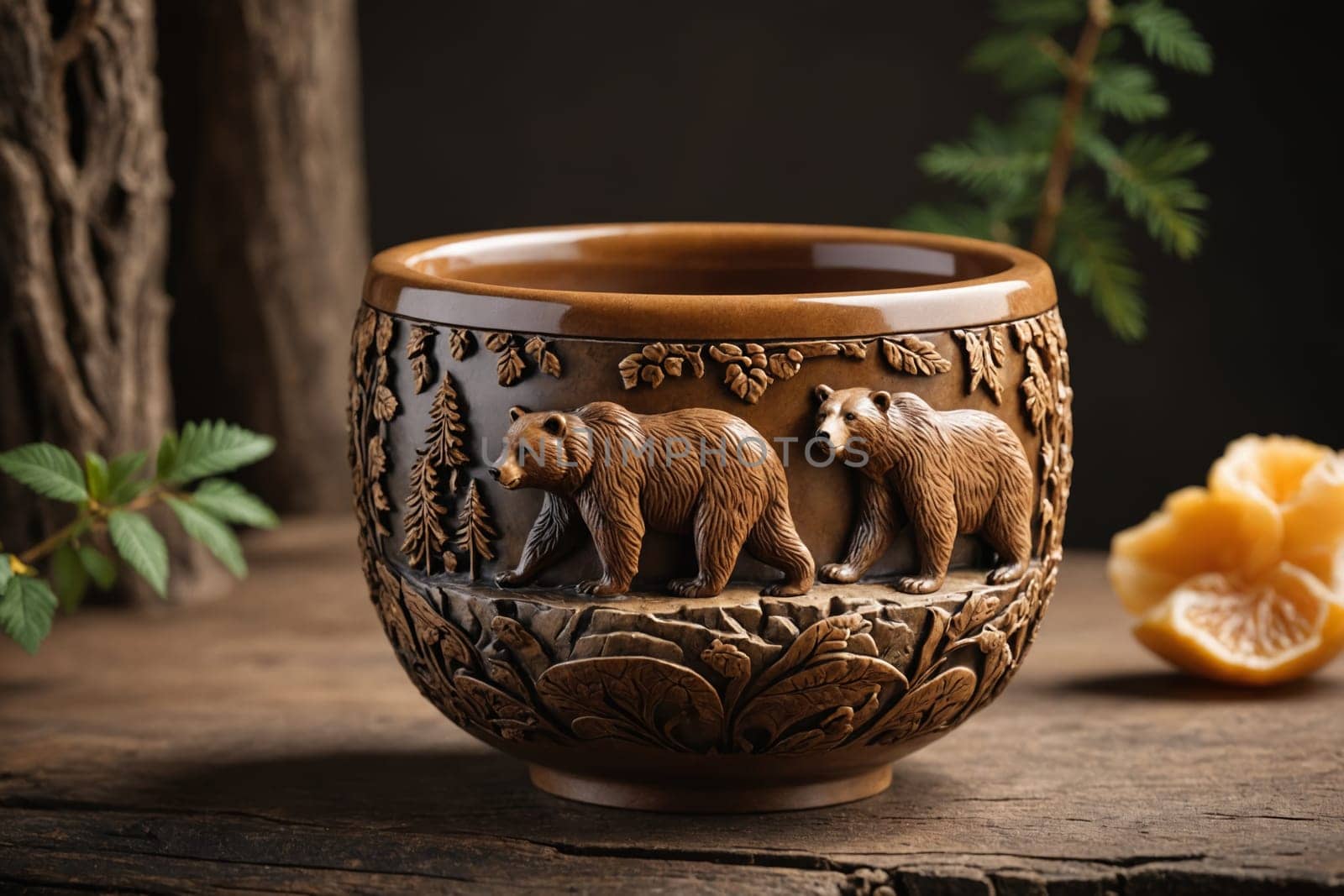 Nature-Inspired Ceramic Mug: A Bear Amongst Mountains and Trees by Andre1ns