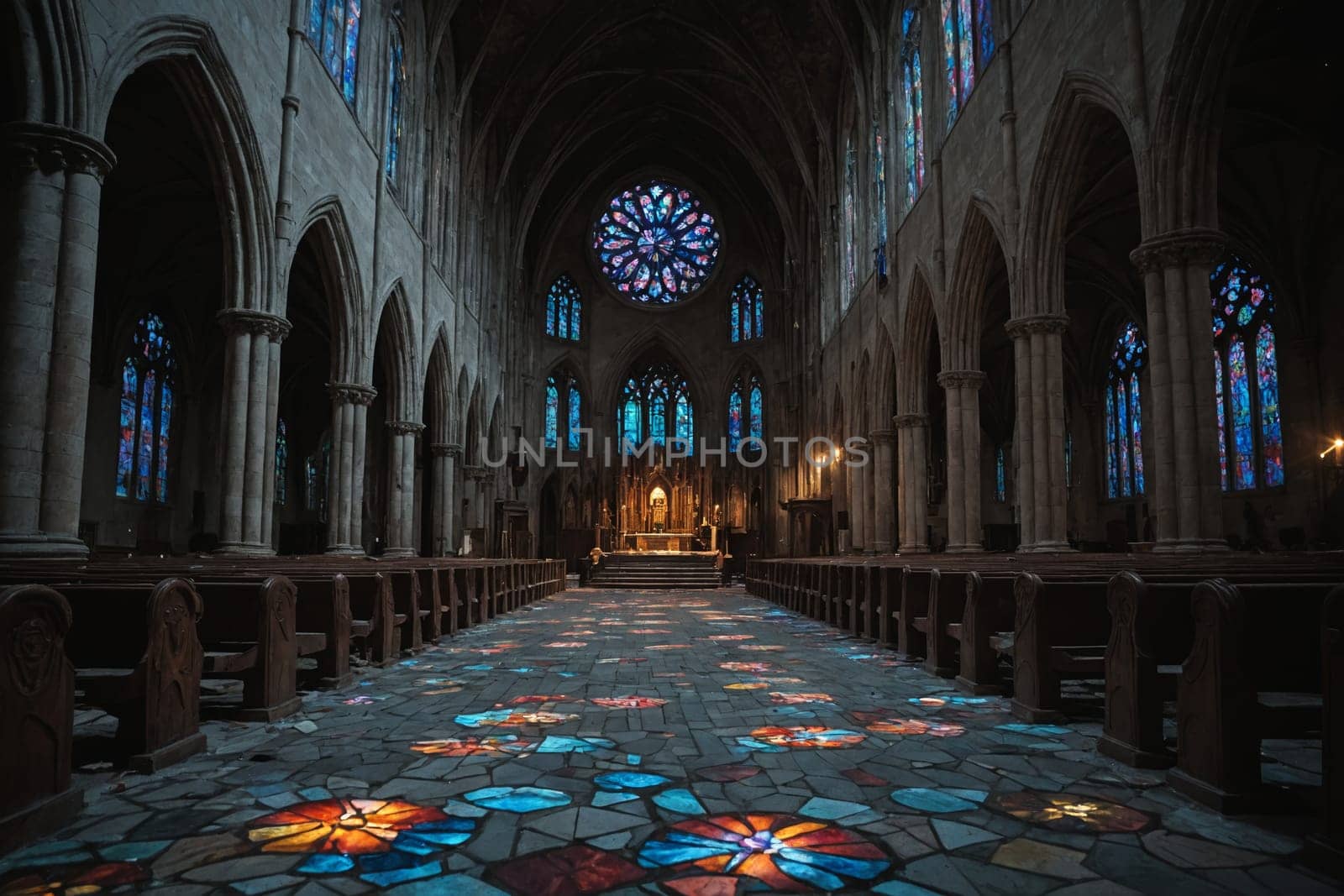 Stained Glass and Candles Illuminating Church Ambiance by Andre1ns