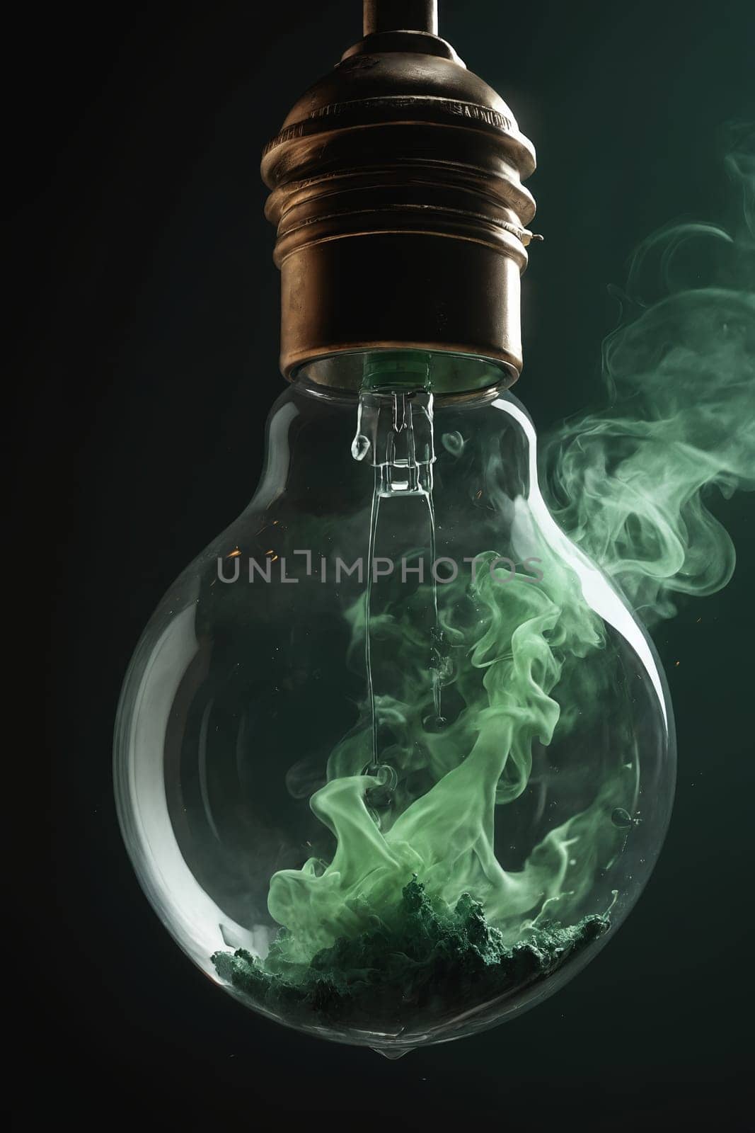 Liquid Illusion: Green Smoke Swirls Within a Glass Bulb by Andre1ns