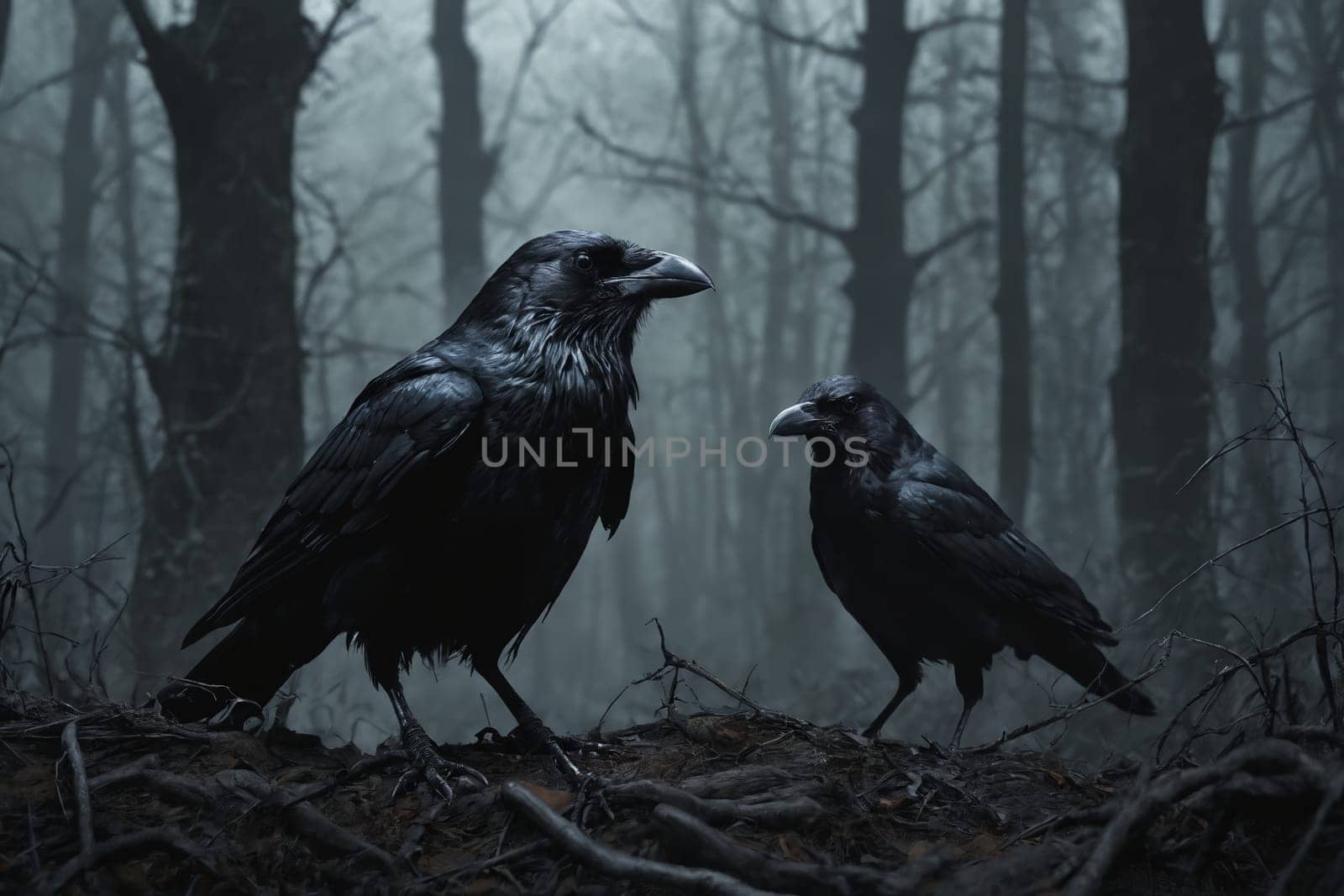 The Haunting Spectacle of Raven's Stance in an Ethereal Wild by Andre1ns