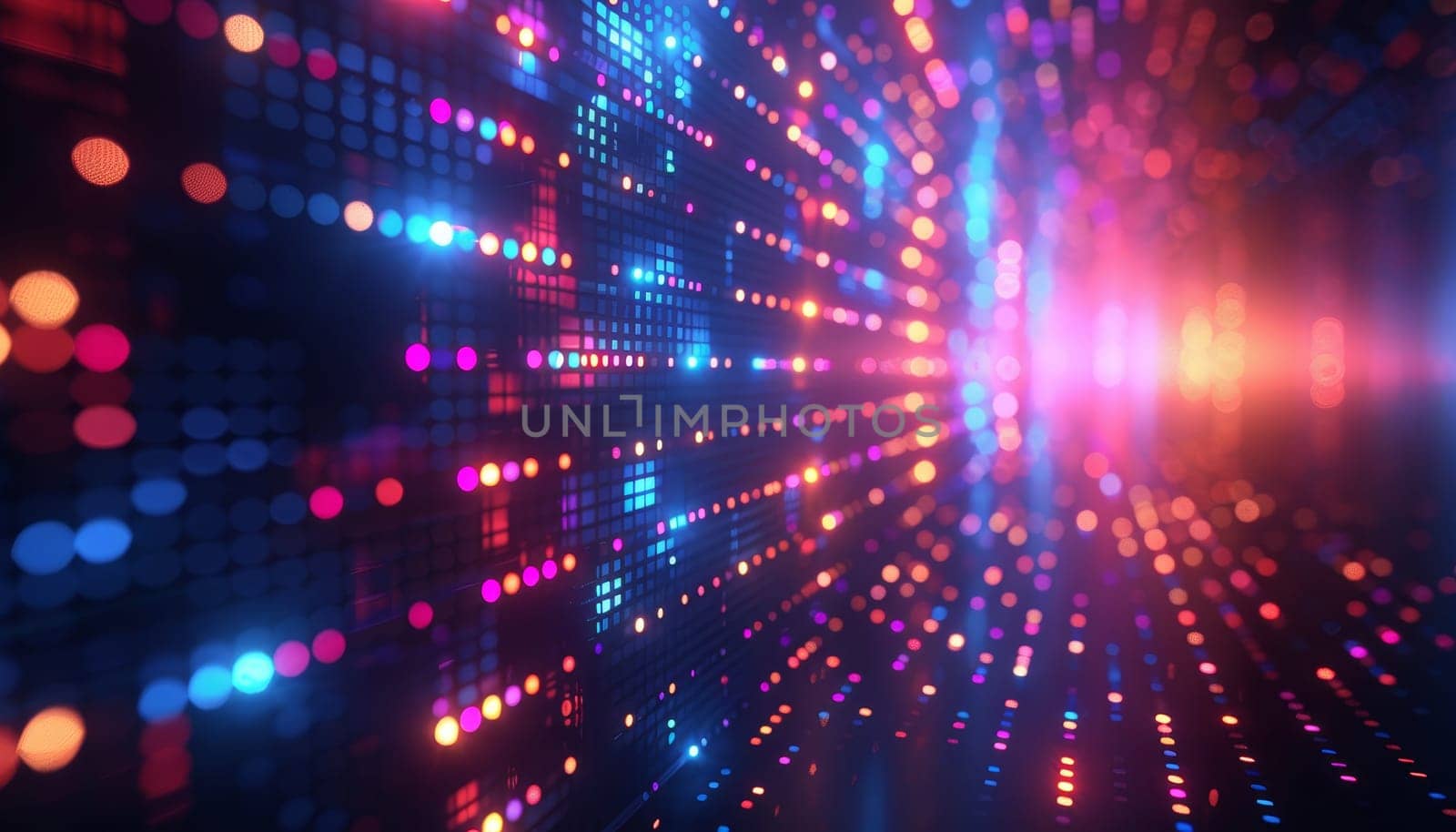 A colorful, glowing, and abstract image of a lighted wall with many dots by AI generated image.