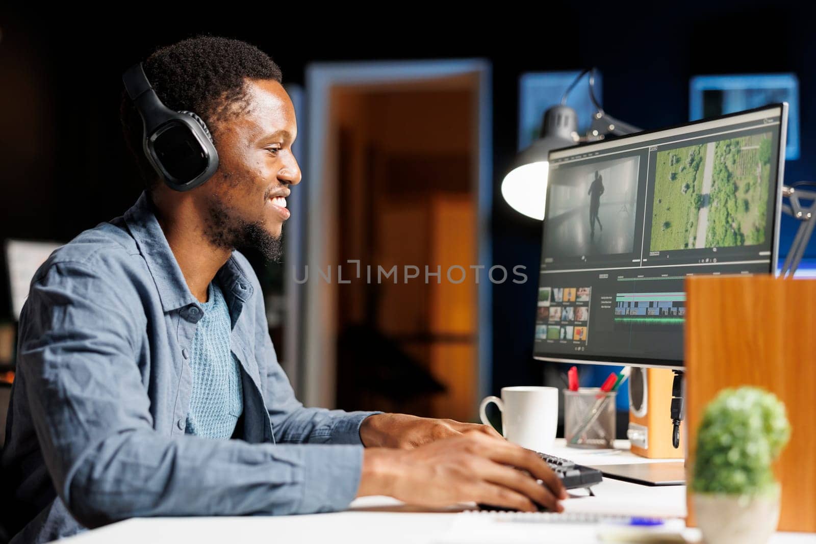 Content creator adjusting montage clips with color grading by DCStudio