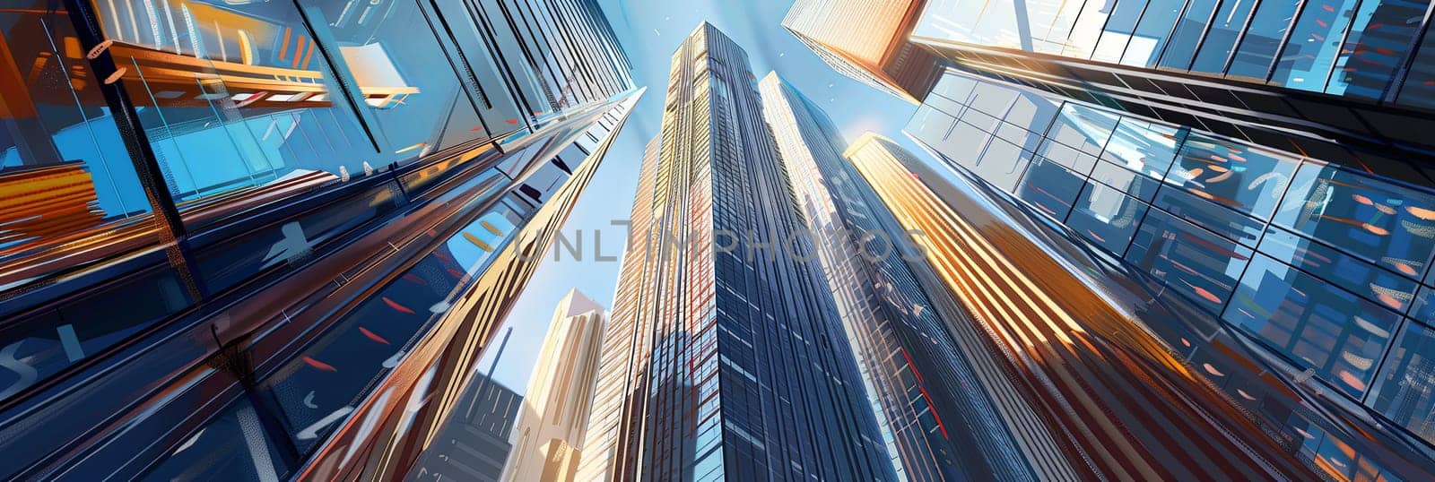 A very tall building stretching up high into the sky in an urban financial center with other skyscrapers around. Generative AI by AnatoliiFoto