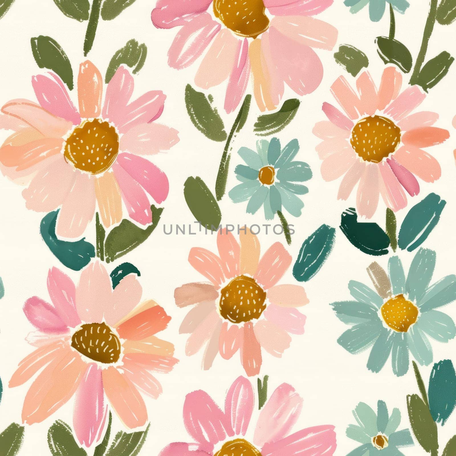 Beautiful Summer Delicate Floral Seamless Pattern. Pastel Pink and Green Wild Flowers Background Texture. by iliris