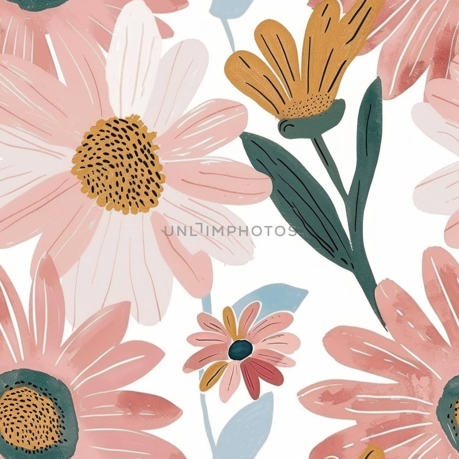 Beautiful Summer Delicate Floral Seamless Pattern. Pastel Pink and Green Wild Flowers Background Texture. by iliris