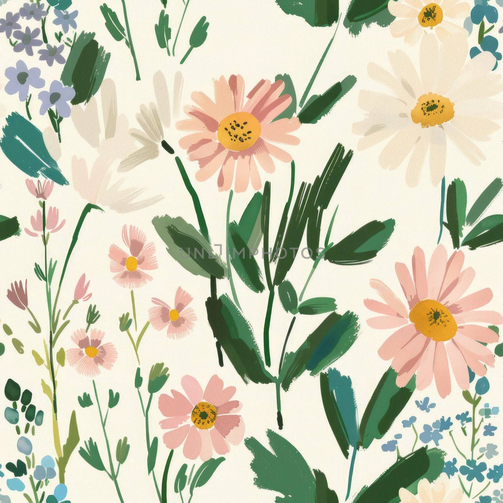 Beautiful Summer Delicate Floral Seamless Pattern. Pastel Pink and Green Wild Flowers Background Texture. by iliris