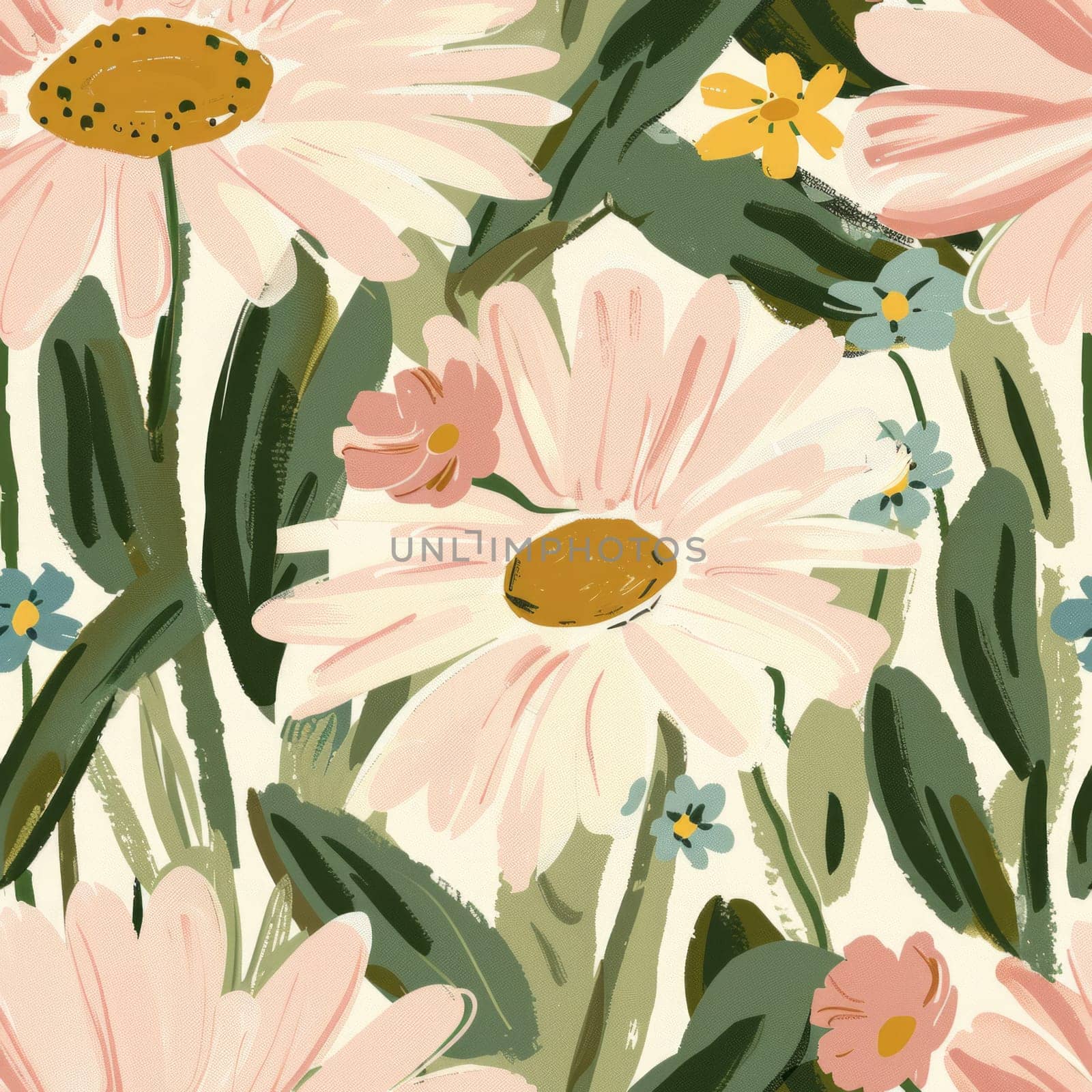 Beautiful Summer Delicate Floral Seamless Pattern. Pastel Pink and Green Wild Flowers Background Texture. by iliris