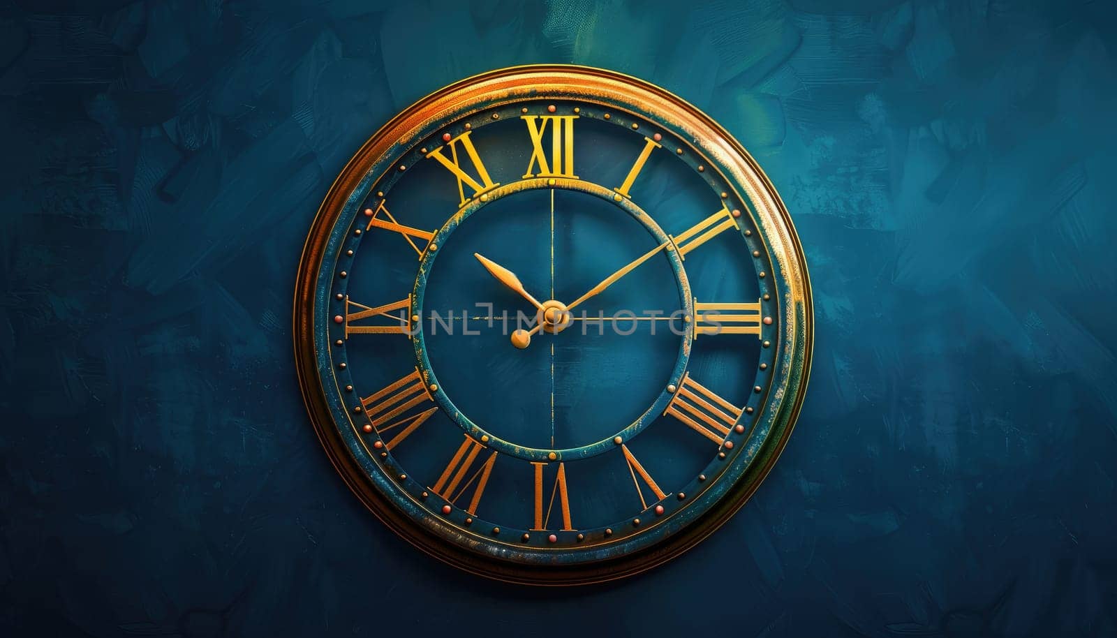 A clock with roman numerals on it is set at 12:00 by AI generated image.