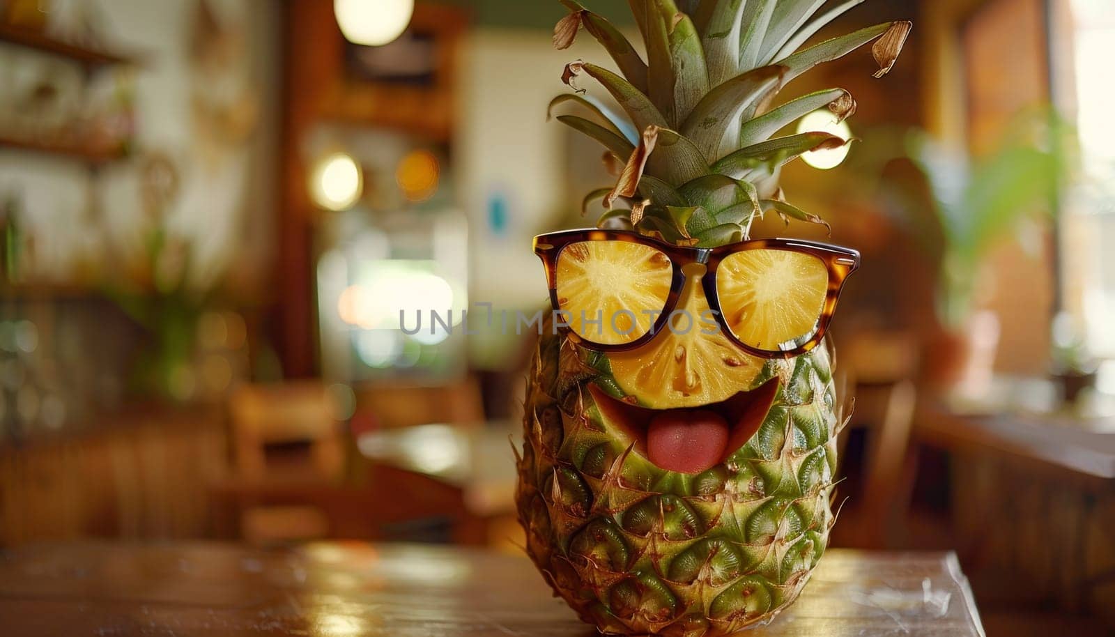 A pineapple wearing sunglasses and a smile by AI generated image by wichayada