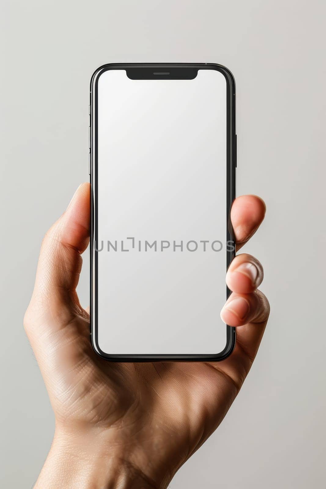 A hand holding a phone with a white screen by AI generated image by wichayada