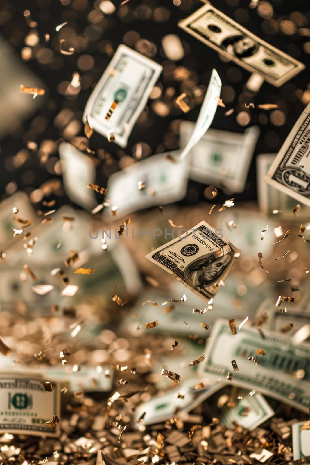 A bunch of money is flying through the air by AI generated image by wichayada