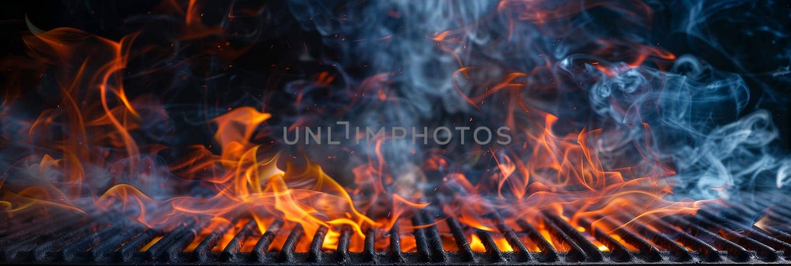 A grill with a lot of smoke and fire coming out of it by AI generated image by wichayada