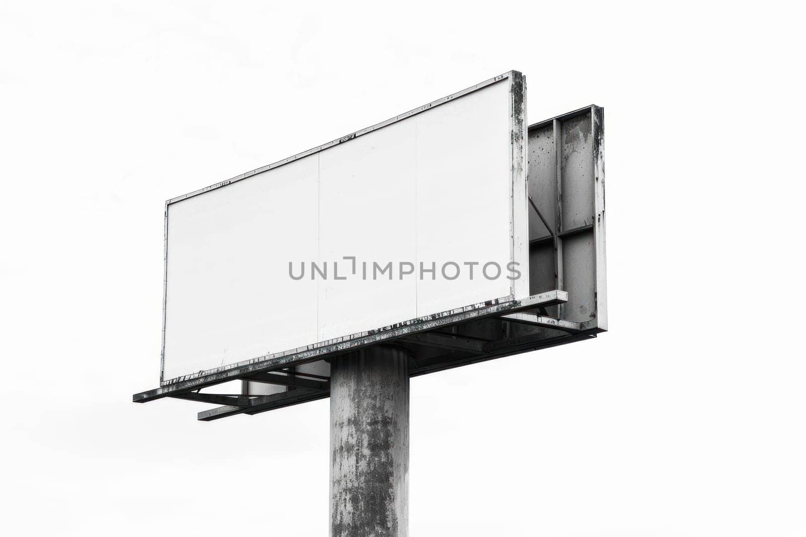 blank white billboard with lithts on white background.