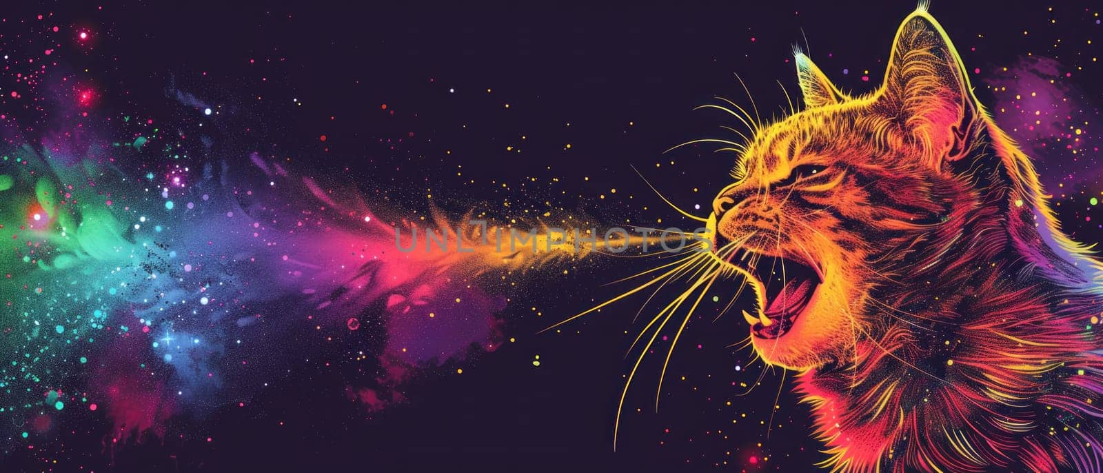 A cat is blowing a rainbow of colors out of its mouth by golfmerrymaker
