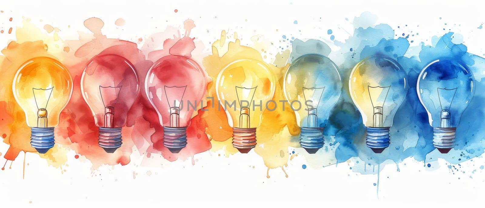 A painting of a row of colorful light bulbs by AI generated image by wichayada