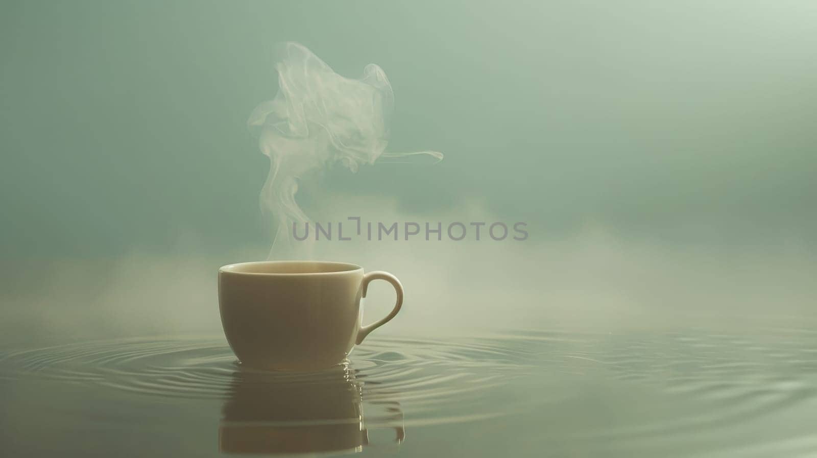 A coffee mug steaming and floating in nowhere, Mockup cup of coffee by nijieimu