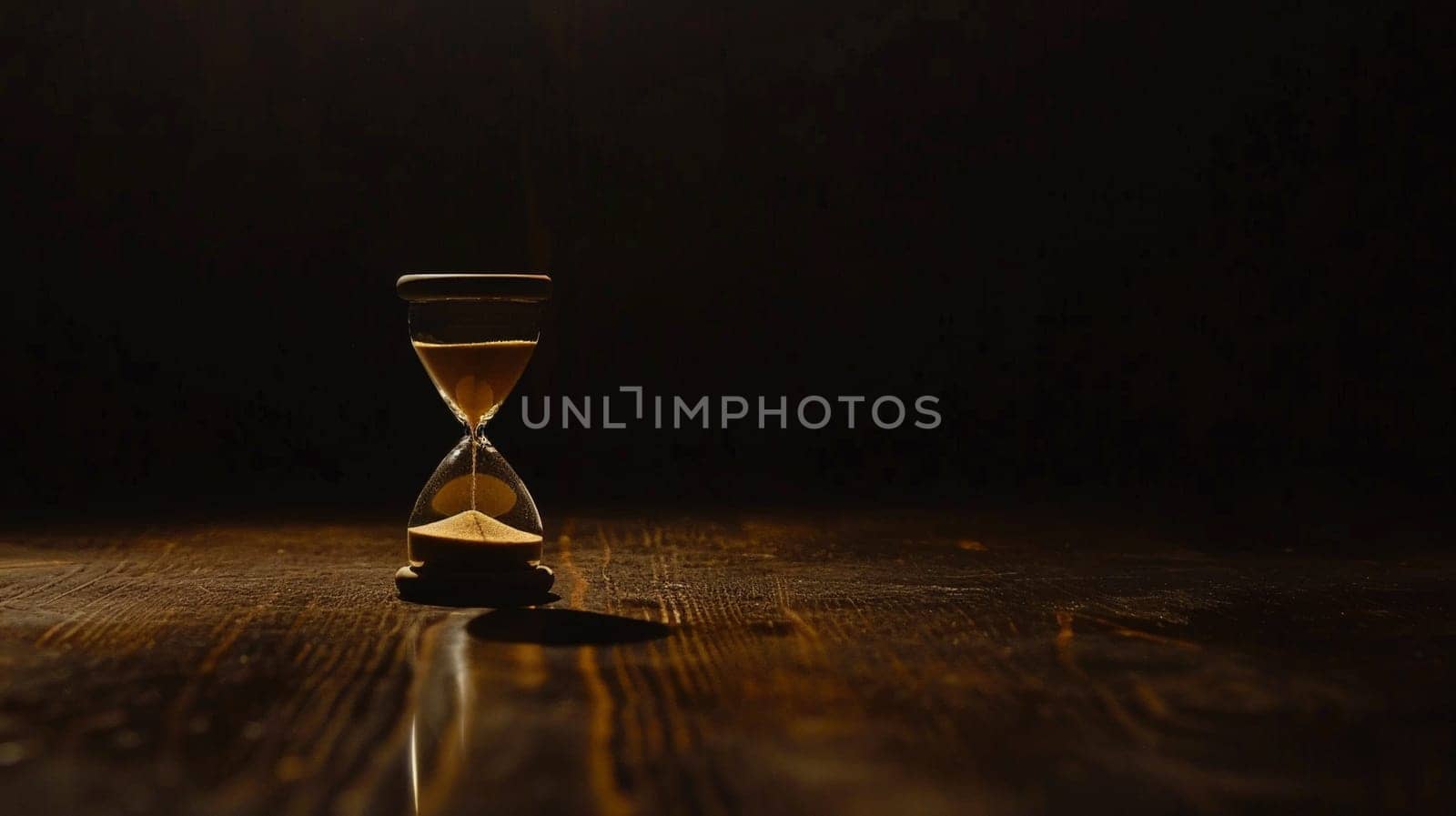 An hourglass, Cinematic photo of An hourglass representing reduced working time.