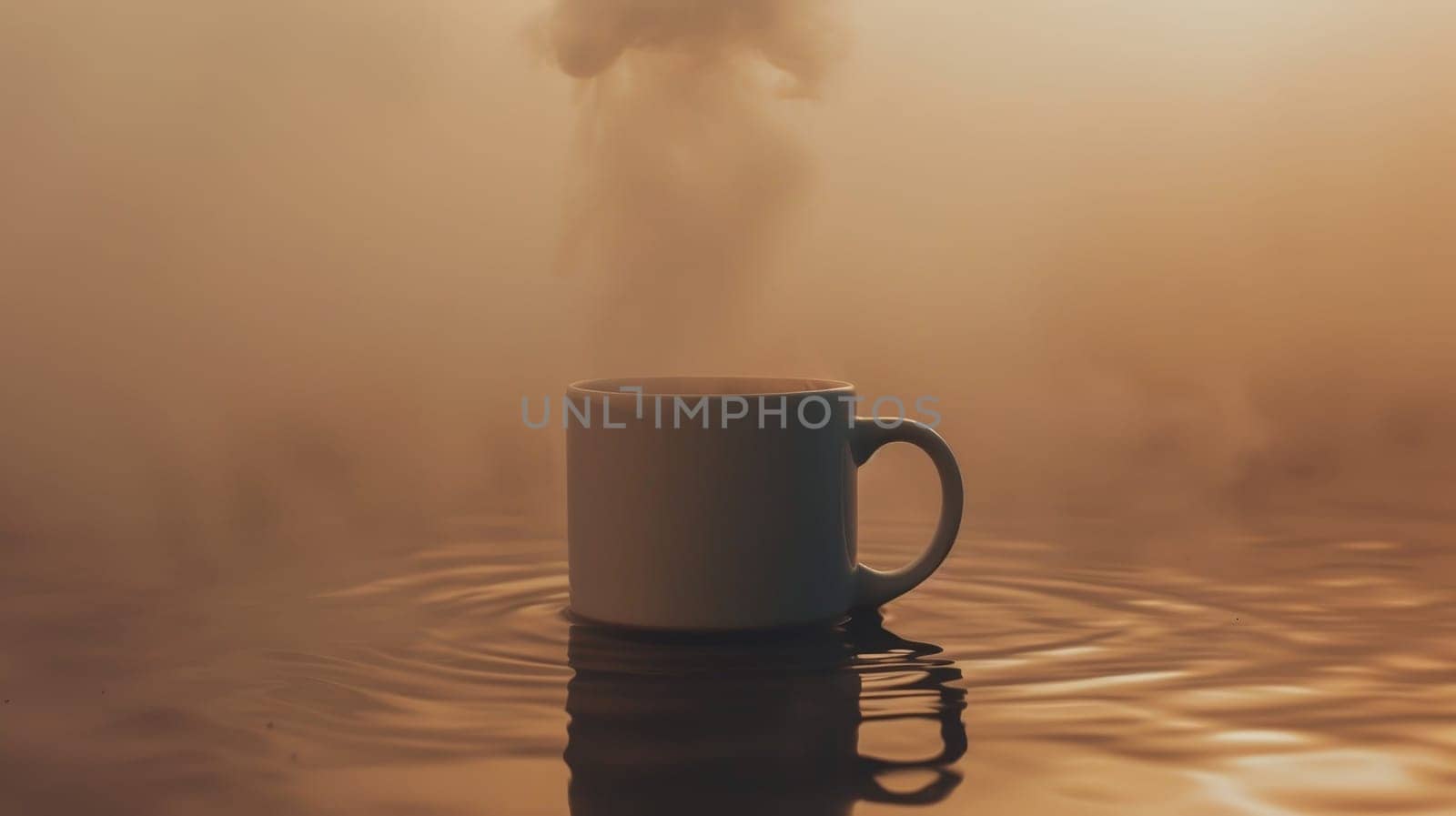 A coffee mug steaming and floating in nowhere, Mockup cup of coffee.