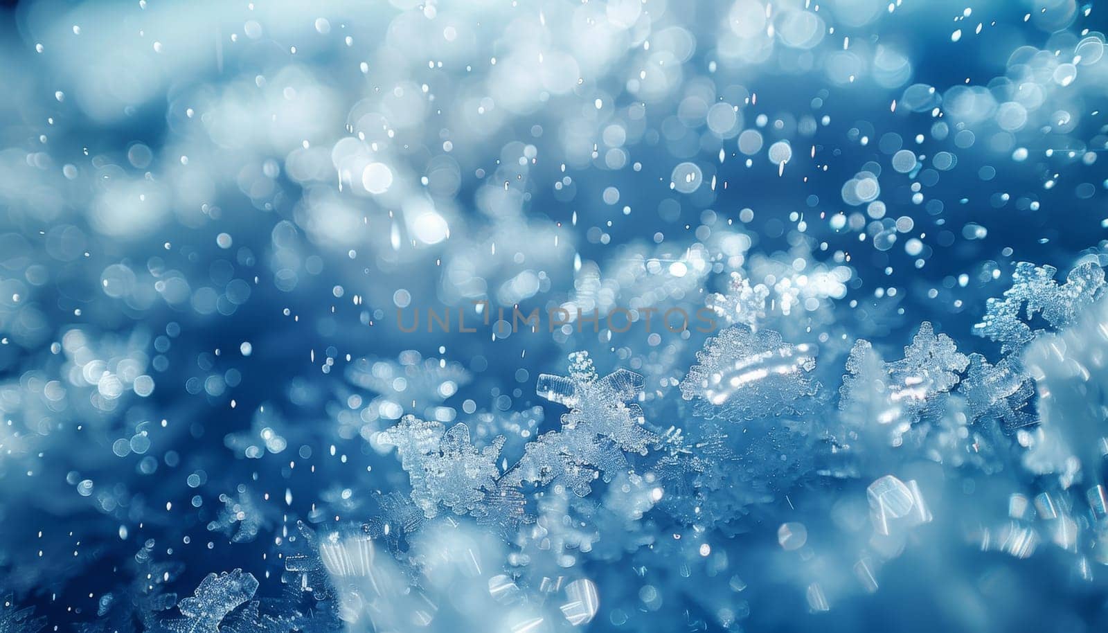 A blue sky with snowflakes falling on it by AI generated image by wichayada