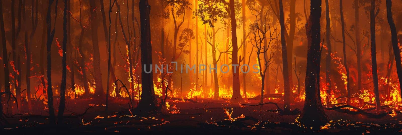 A forest fire is burning in the woods by AI generated image by wichayada