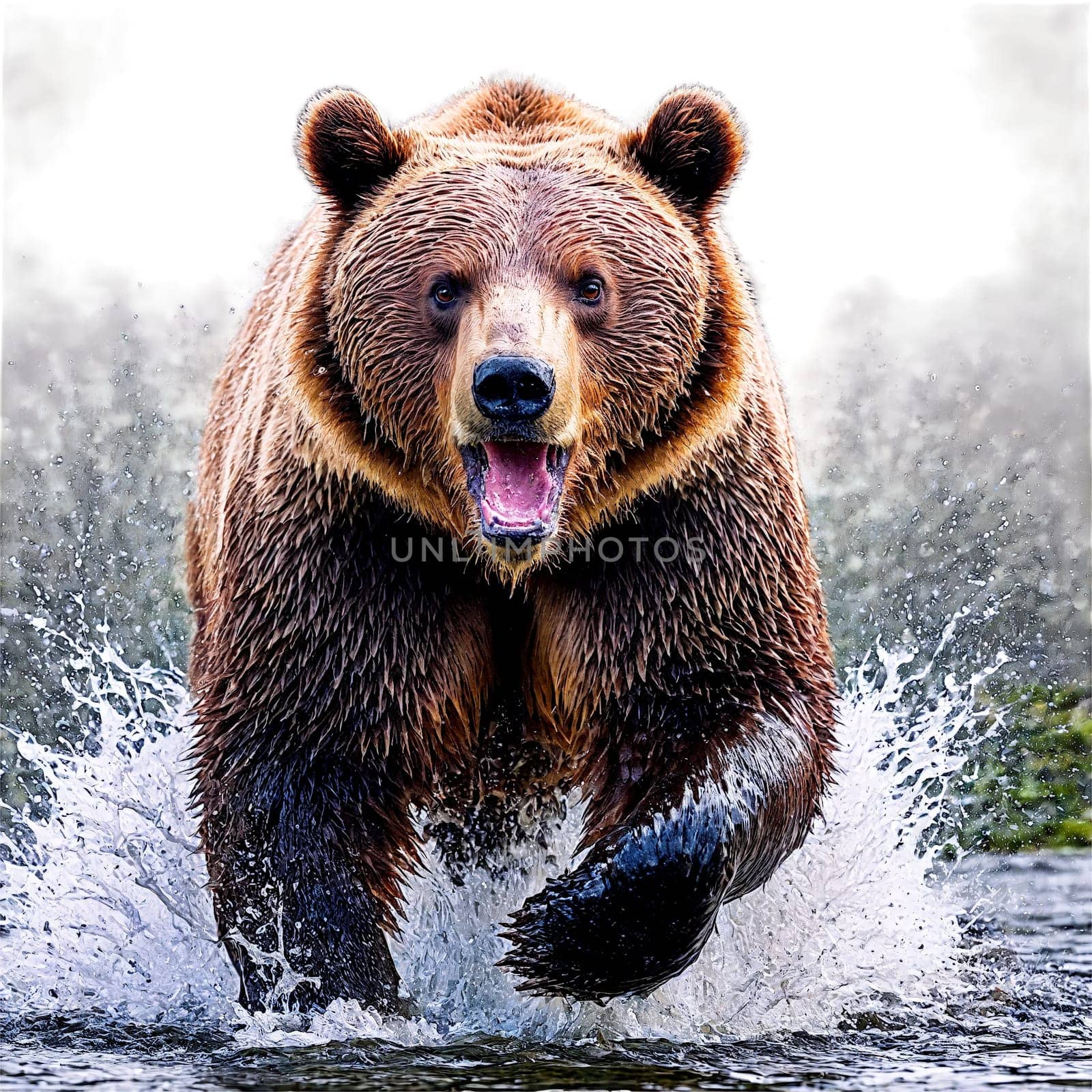 Powerful grizzly bear Ursus arctos horribilis catching salmon water splashing majestic pose Animal photography by panophotograph