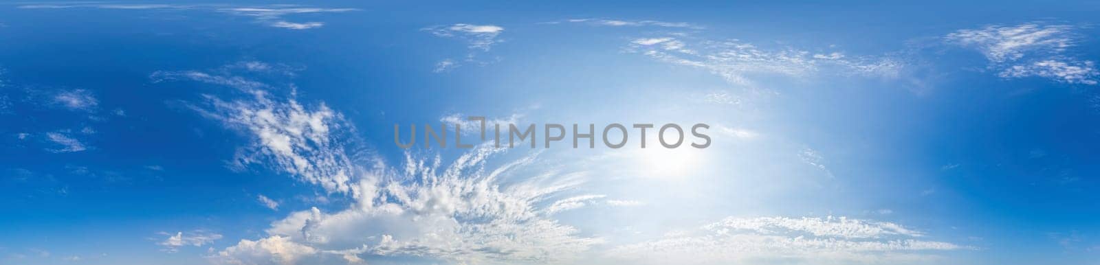 sky panorama with clouds without ground, for easy use in 3D graphics and panorama for composits in aerial and ground spherical panoramas as a sky dome