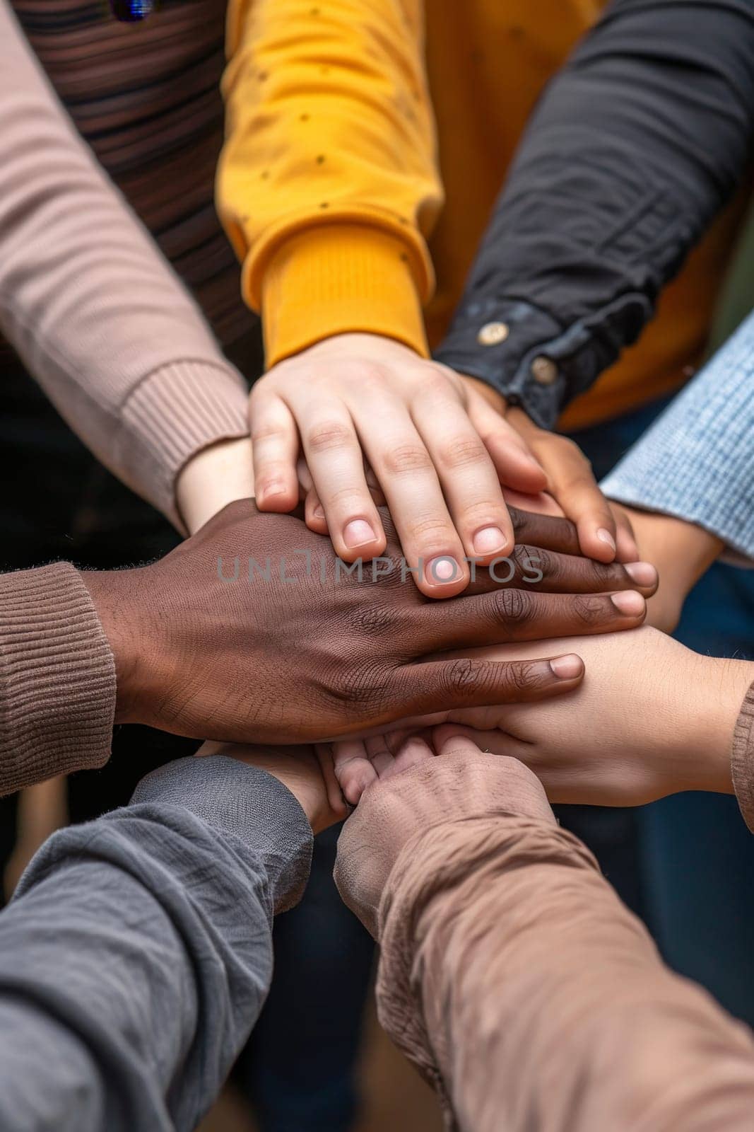 A group of people are holding hands in a circle by AI generated image by wichayada