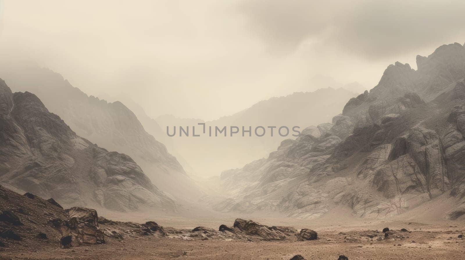 Landscape of mountains and rocks in the desert. Beautiful landscape, picture, phone screensaver, copy space, advertising, travel agency, tourism, solitude with nature, without people