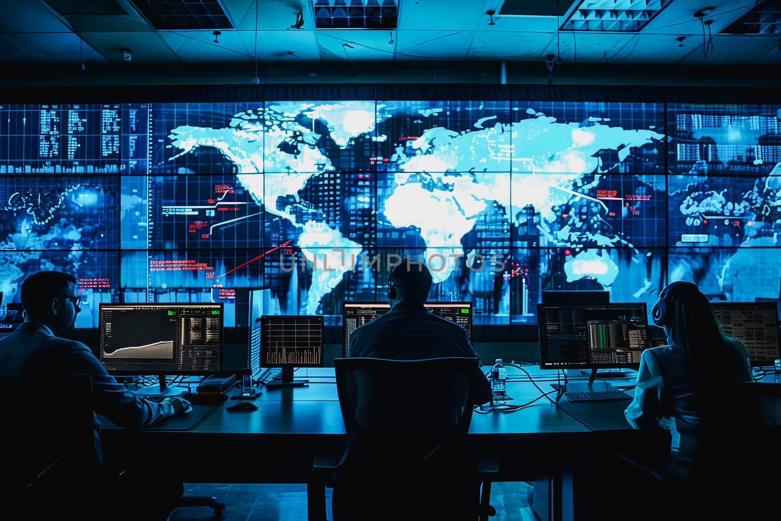 war room center technology, monitor Cyber security threats room. by Manastrong