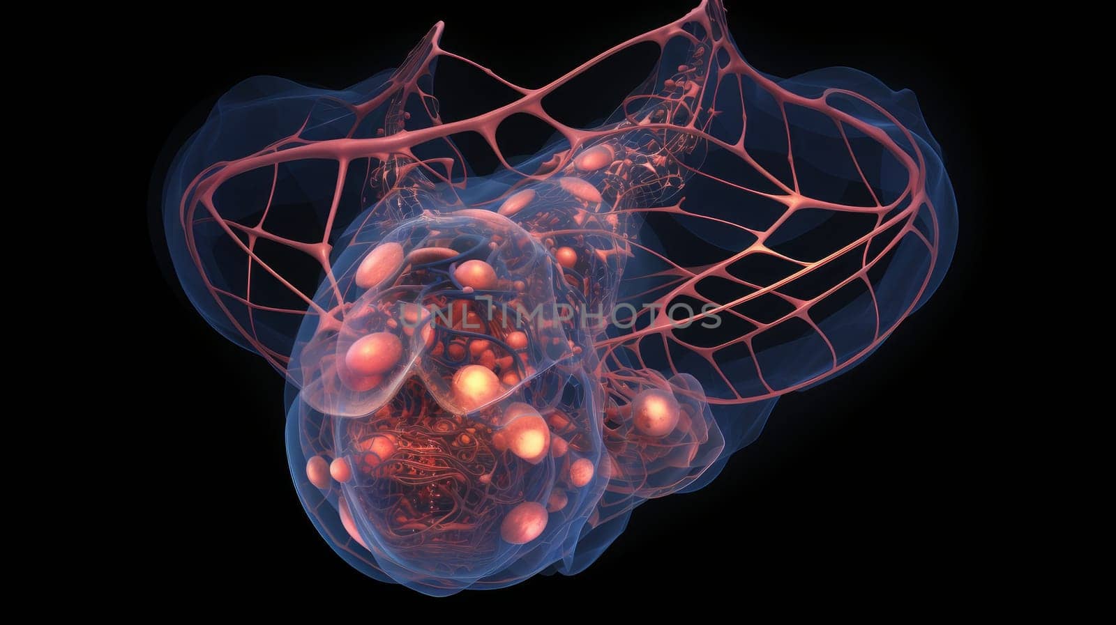 Anatomical model of the human body and organs. Part of a human body model with organ system. 3D modeling in the field of internal organ transplantation. Technologies in medicine and scientific research of the body, the study of human internal organs