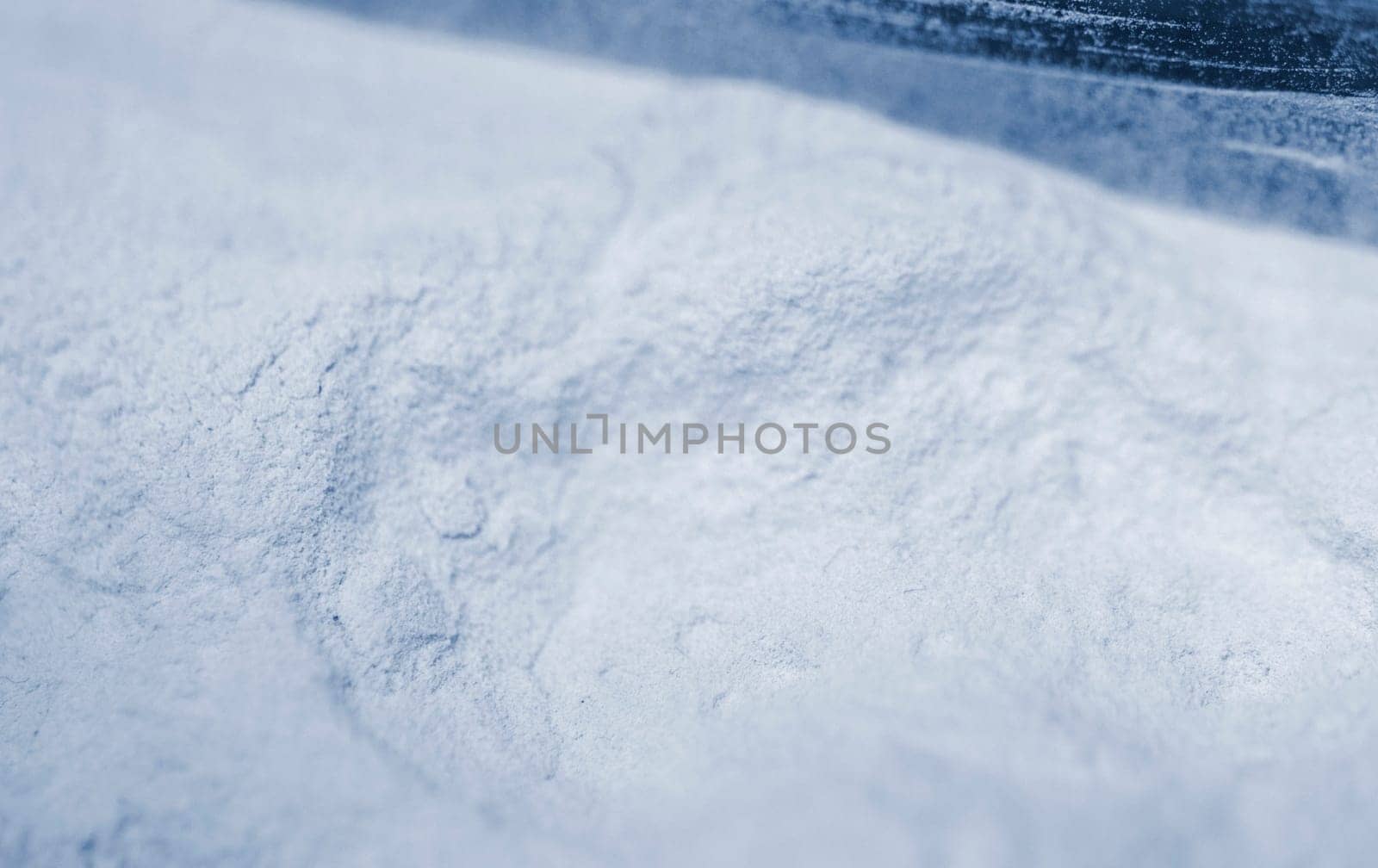 White polyamide powder close up. White polyamide powder for creating objects on 3D printer. Material polyamide powder for 3D printer printing. Additive MJF Multi Jet Fusion technologies. Thermoplastic