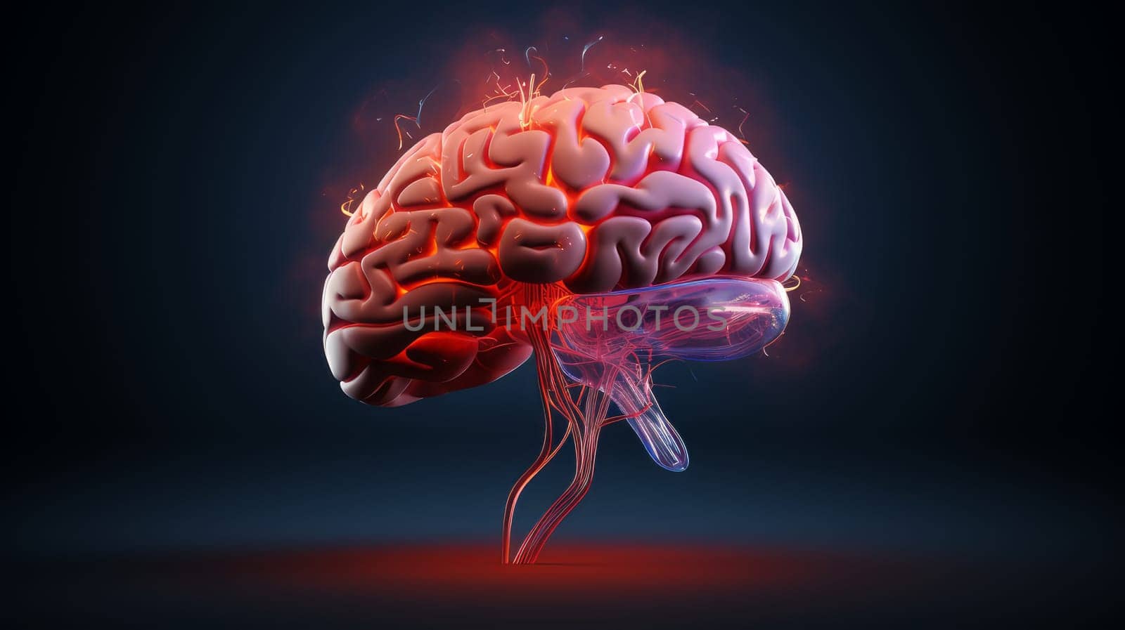 A human brain. Part of anatomy human body model with organ system. 3D modeling in the field of internal organ transplantation. Technologies in medicine and scientific research of the body, the study of human internal organs