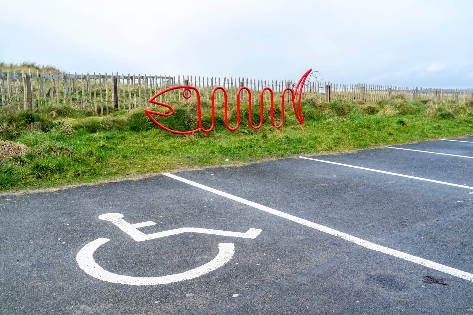 MURVAGH, COUNTY DONEGAL, IRELAND - JANUARY 21 2022 : Sign identifying the parking area for handicapped people.