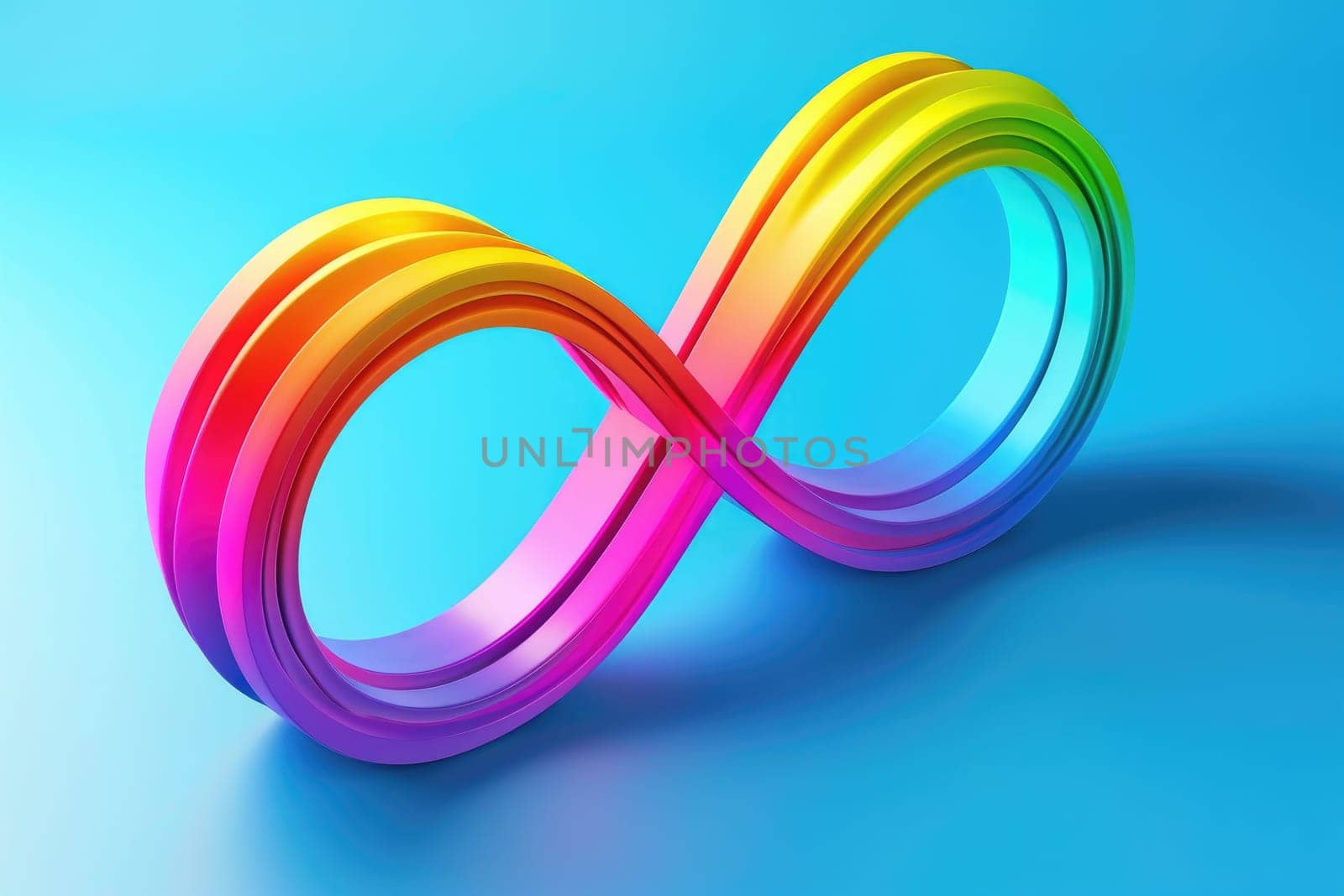 World autism awareness day background. 3D Rainbow colored infinity on blue background