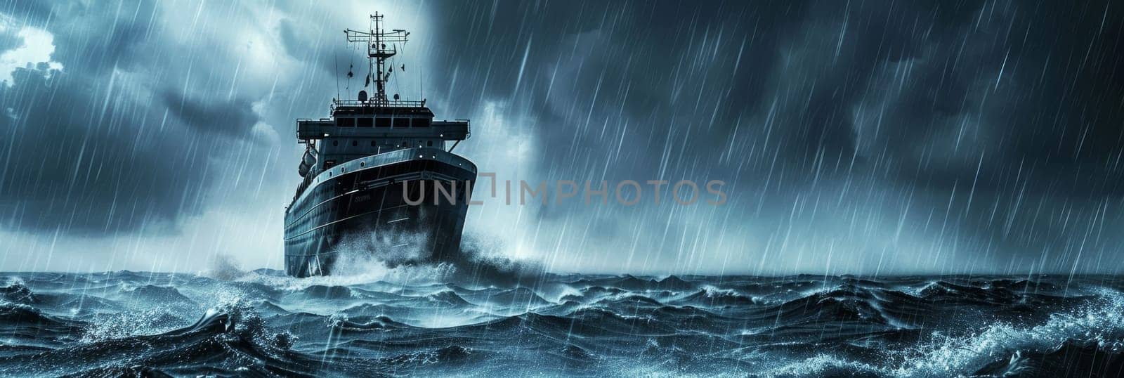 A large ship is in the middle of a stormy sea by AI generated image by wichayada