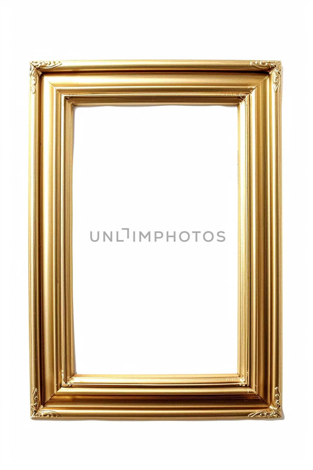 Blank empty 2:3 golden picture frame isolated on white background