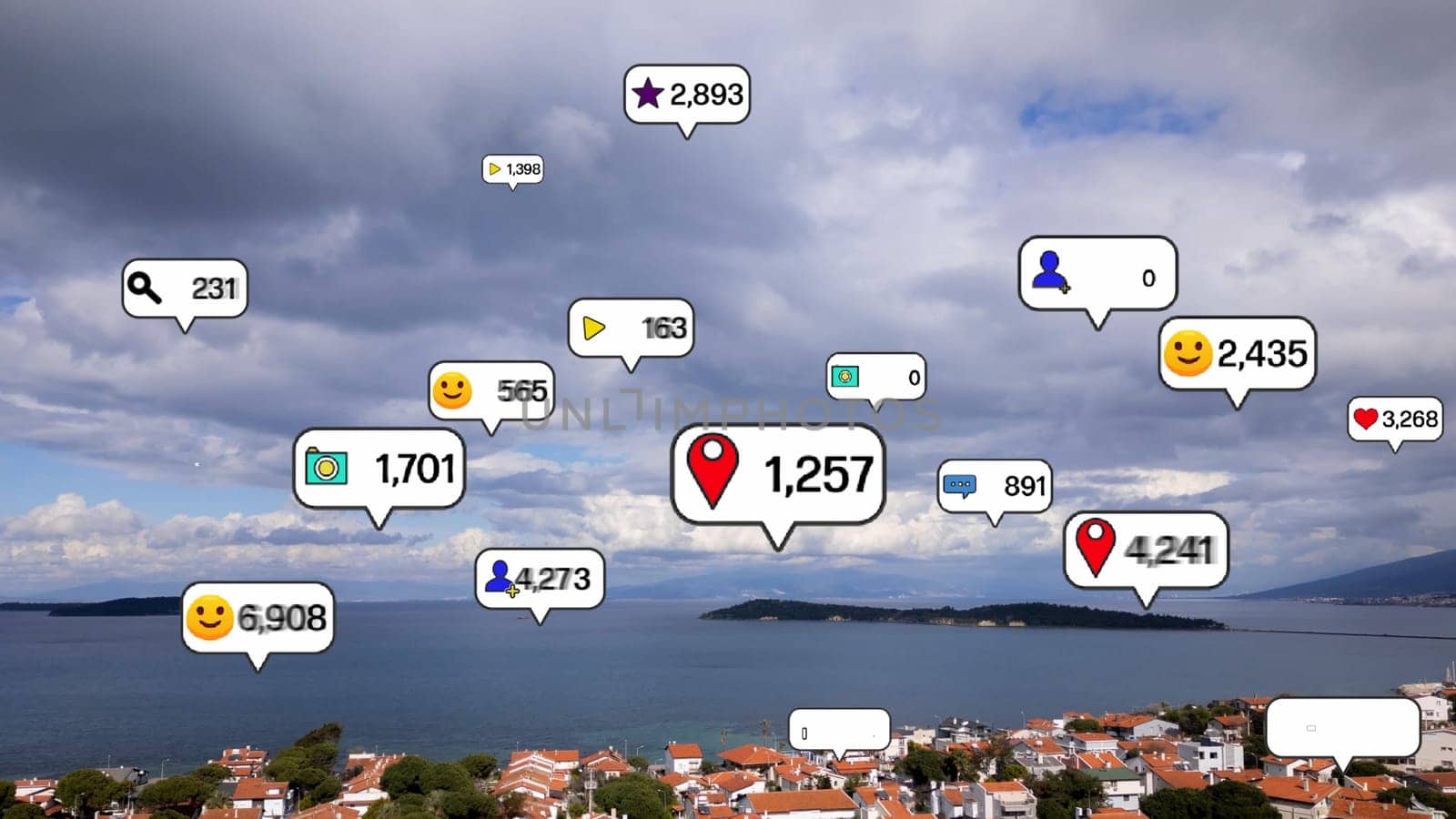 Social media and notification icons over the cities. social network concept by senkaya
