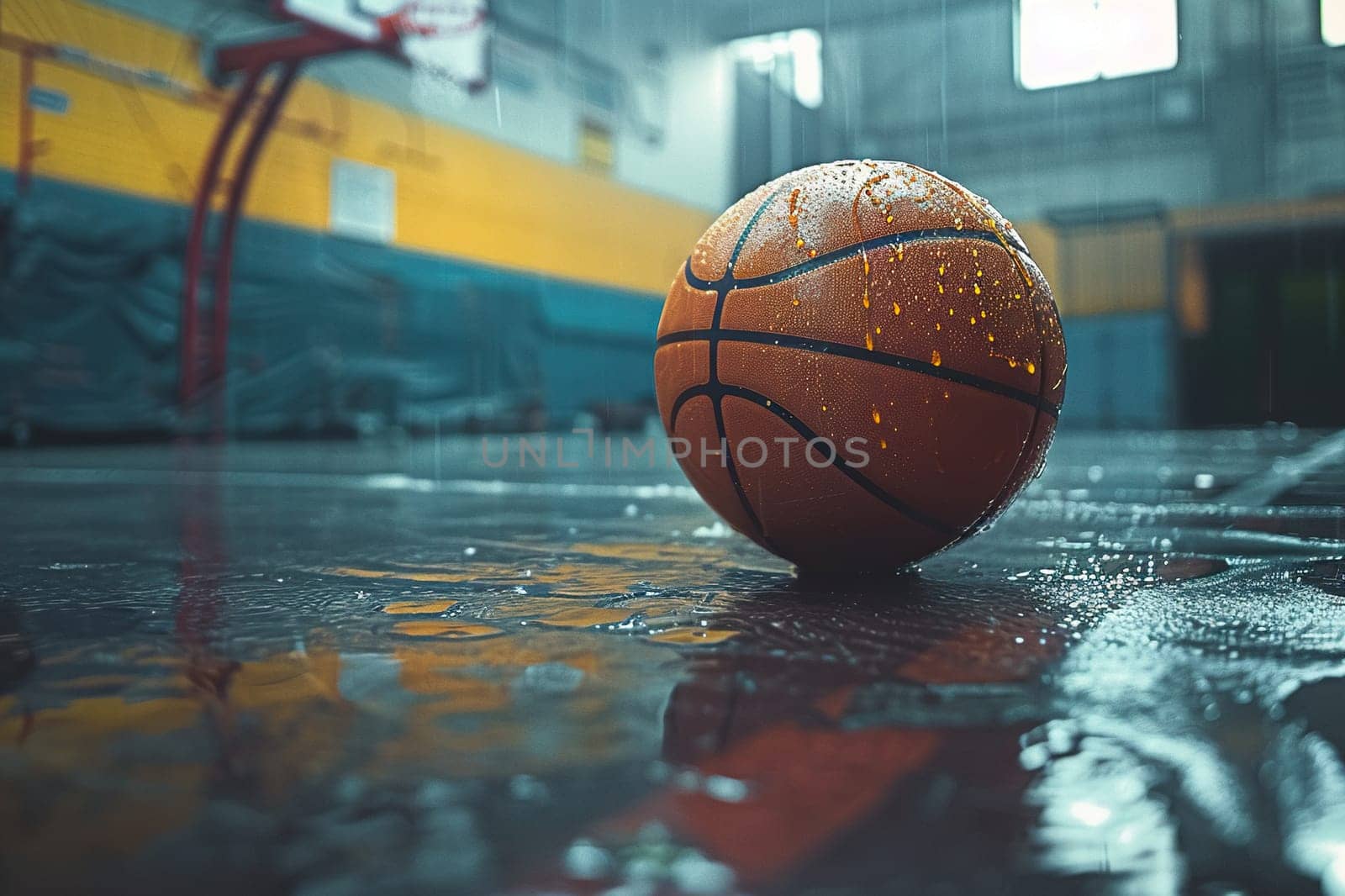 Close-up of a basketball on a wooden floor. Vintage style. Hobbies and recreation.