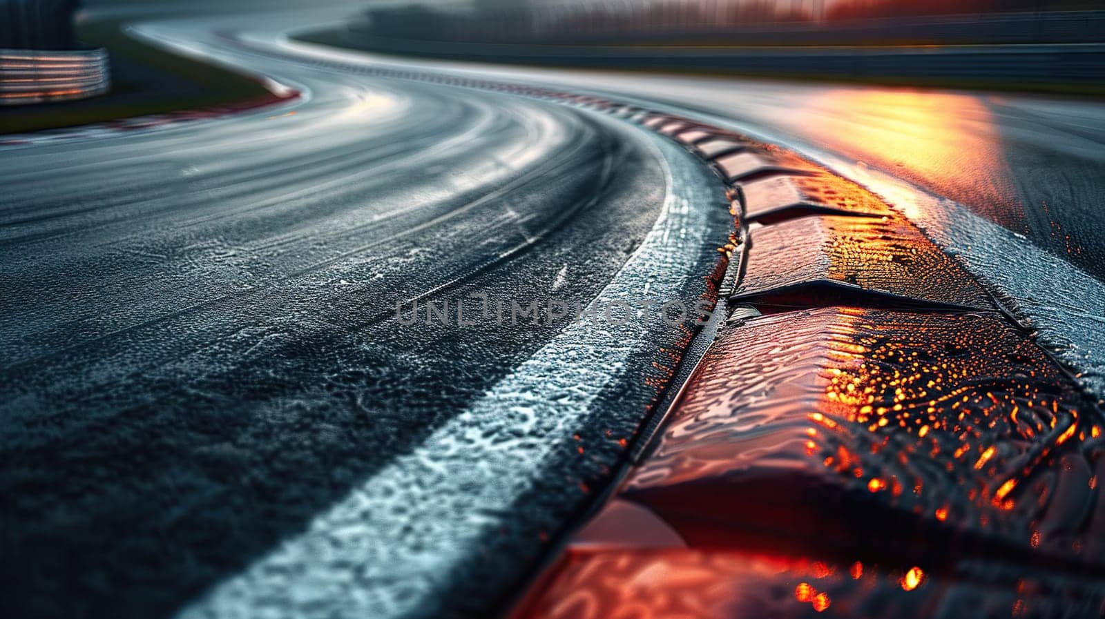 Close-up of a race track in cloudy weather. Concept of racing competition, high speed.