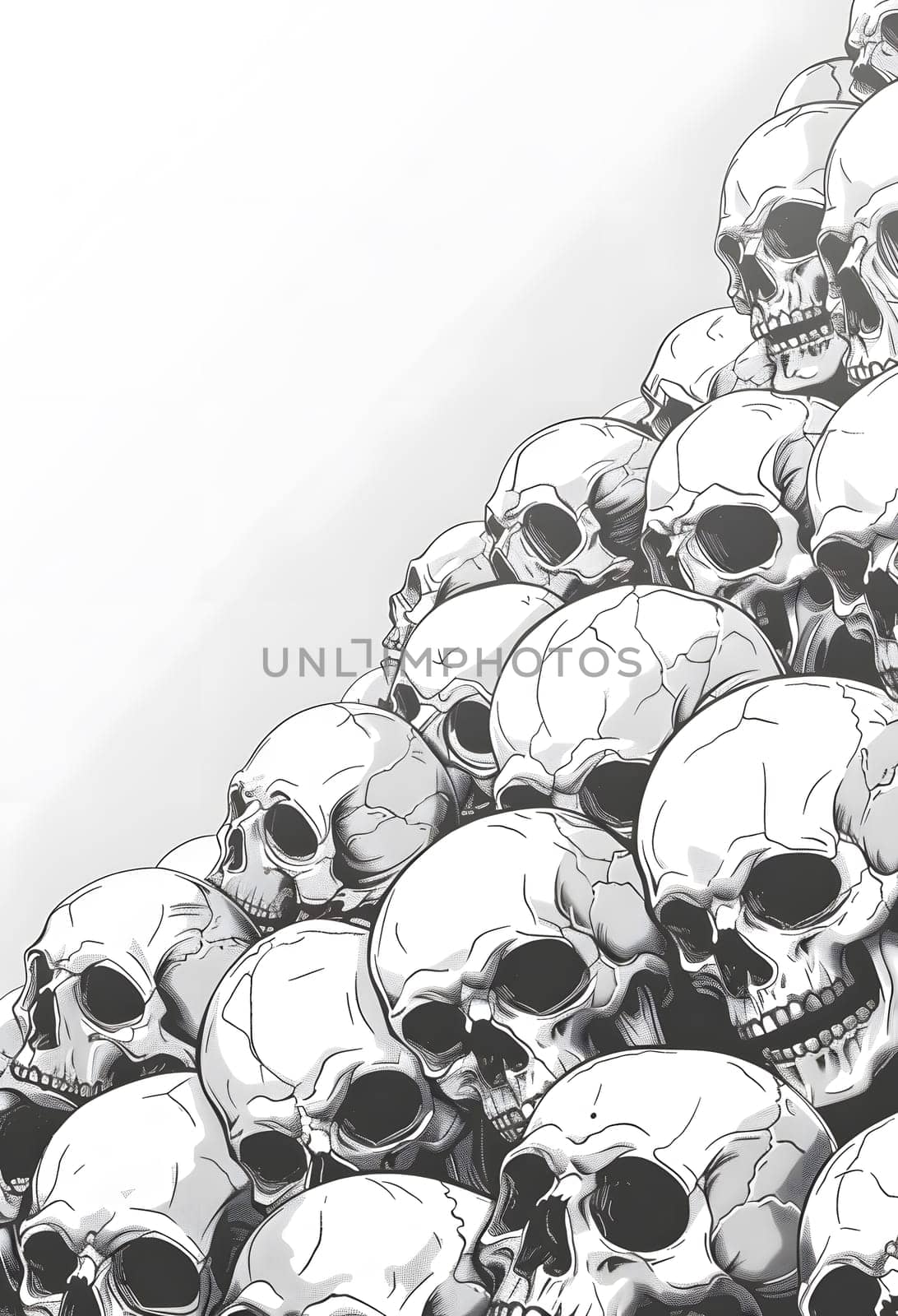 A stack of insect skulls in monochrome photography on a white background. The pattern of membranewinged insects is transformed into a fashion accessory art piece made of metal circles